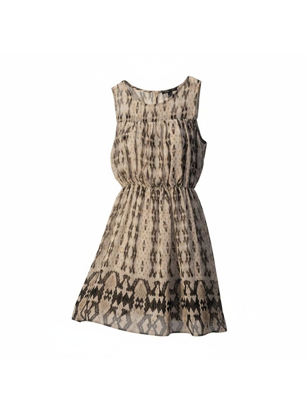 MNG Suit Snake Print Mini Dress S Sleeveless Flowy Boho Python Beige Black
